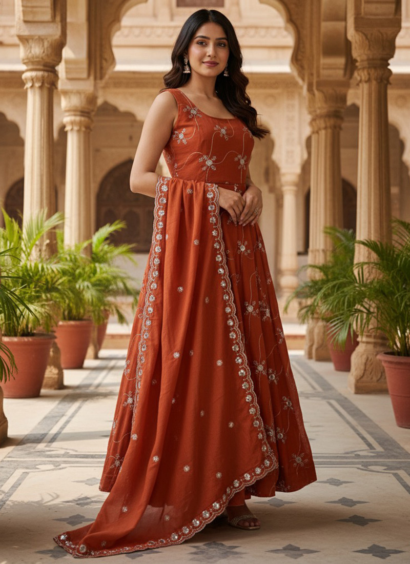 Multicolor silk digital print anarkali